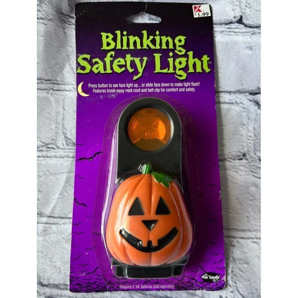 Vintage Rare 1990's Blinking Pumpkin Halloween Trick or Treat Saftey Light